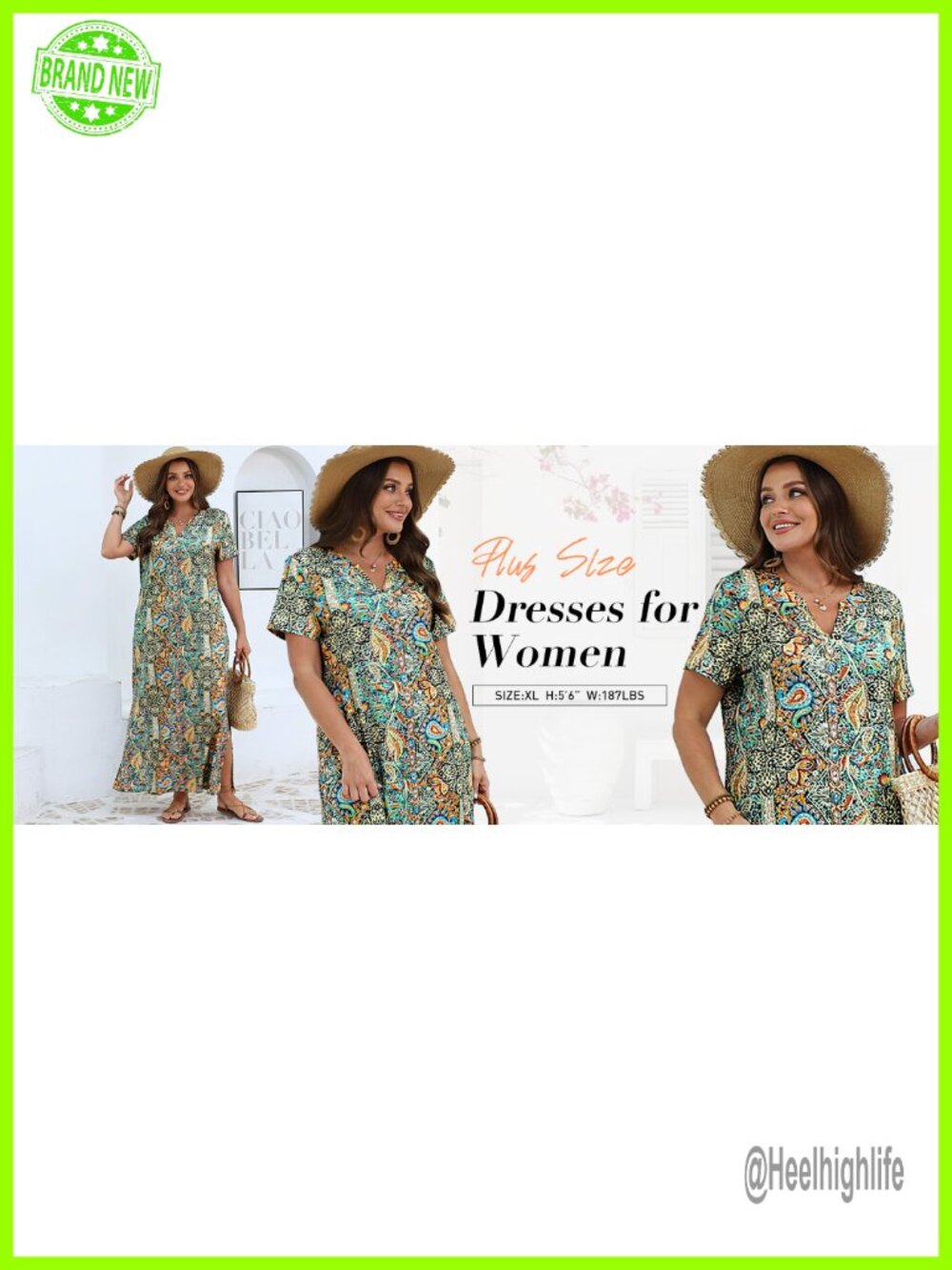 Maxi Dress with Pockets Short Sleeve V-Neck Side Slit Beach Vacation - Picture 7 of 7